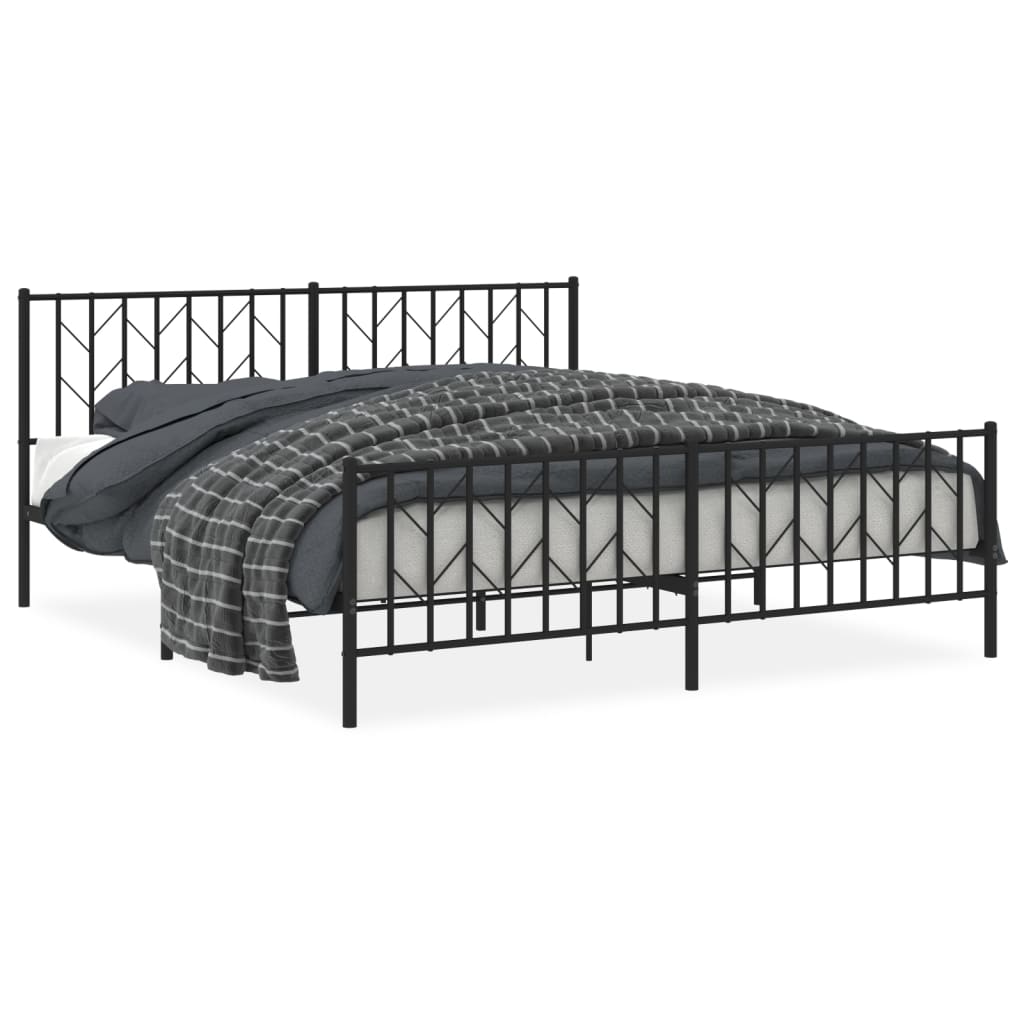 Bettgestell mit Kopf- und Fußteil Metall Schwarz 183x213 cm - Pazzar.ch