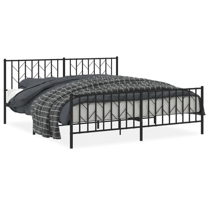 Bettgestell mit Kopf- und Fußteil Metall Schwarz 183x213 cm - Pazzar.ch