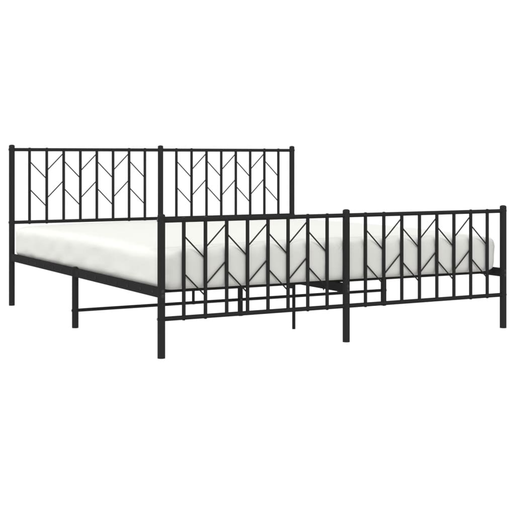 Bettgestell mit Kopf- und Fußteil Metall Schwarz 183x213 cm - Pazzar.ch