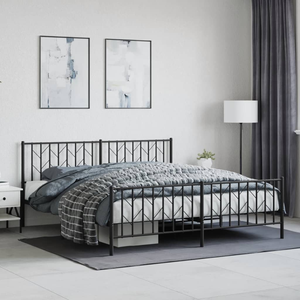 Bettgestell mit Kopf- und Fußteil Metall Schwarz 183x213 cm - Pazzar.ch
