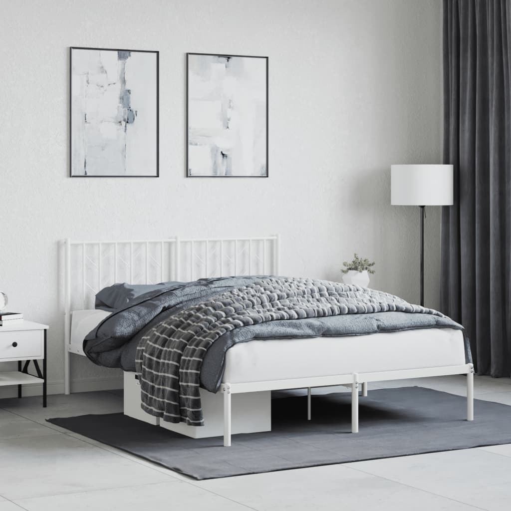 Bettgestell mit Kopfteil Metall Weiß 140x190 cm - Pazzar.ch