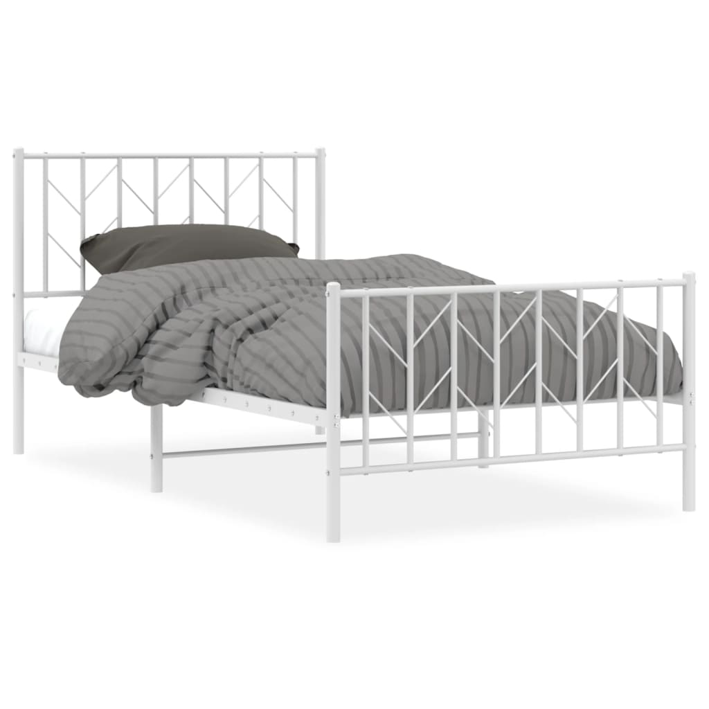 Bettgestell mit Kopf- und Fußteil Metall Weiß 100x190 cm - Pazzar.ch