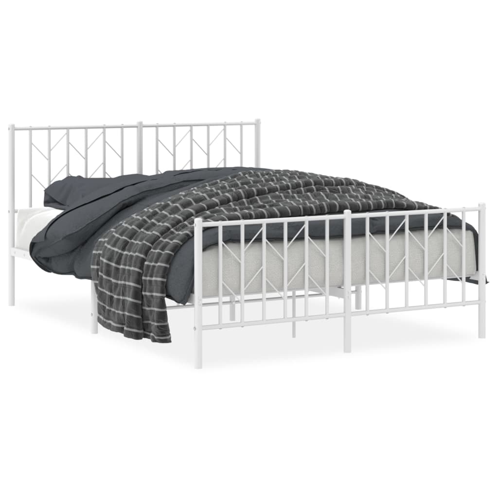 Bettgestell mit Kopf- und Fußteil Metall Weiß 135x190 cm - Pazzar.ch