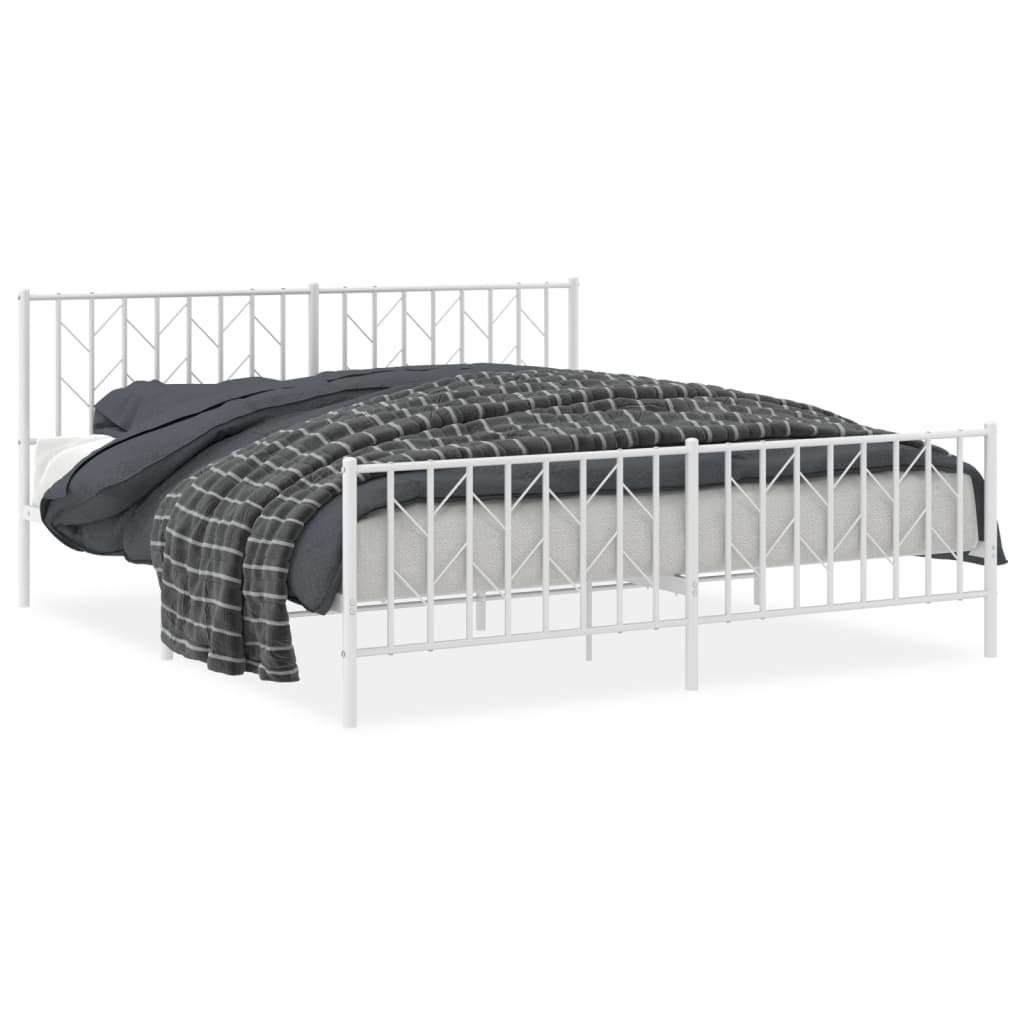 Bettgestell mit Kopf- und Fußteil Metall Weiß 183x213 cm - Pazzar.ch