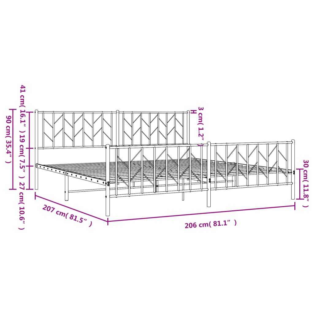 Bettgestell mit Kopf- und Fußteil Metall Weiß 200x200 cm - Pazzar.ch