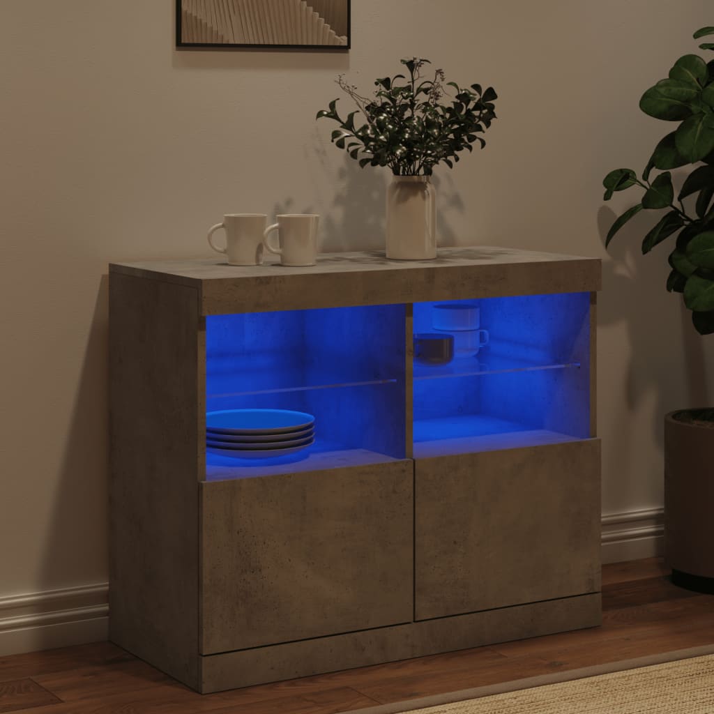 Sideboard mit LED-Leuchten Betongrau 81x37x67 cm - Pazzar.ch