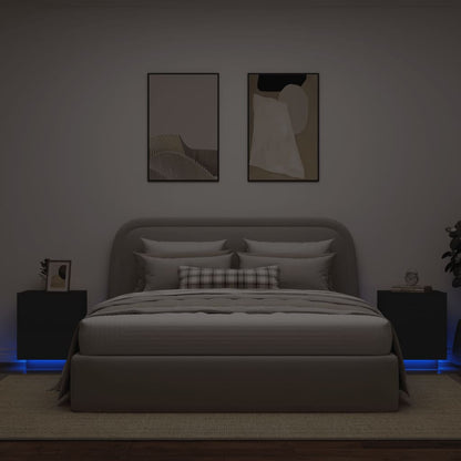 Nachttische mit LED-Leuchten 2 Stk. Schwarz Holzwerkstoff - Pazzar.ch