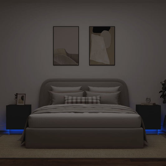 Nachttische mit LED-Leuchten 2 Stk. Schwarz Holzwerkstoff - Pazzar.ch