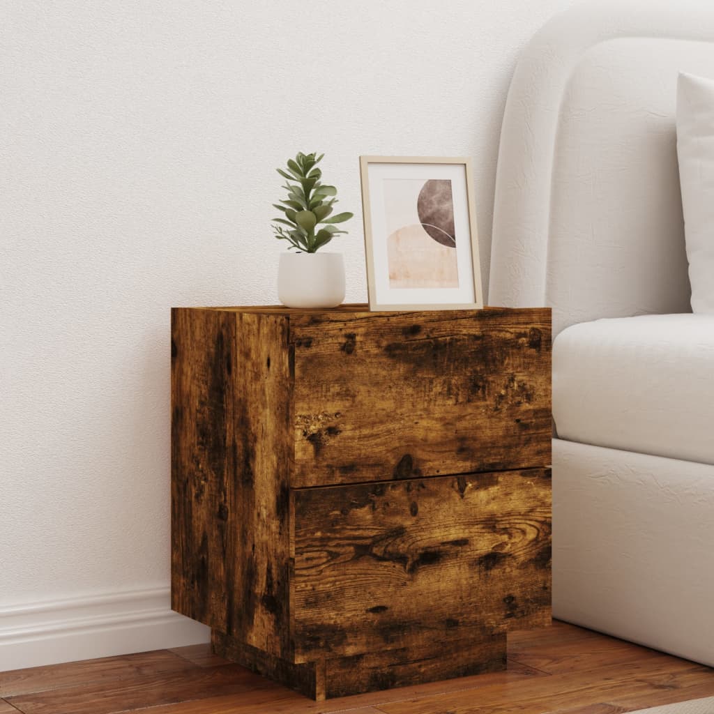 Nachttisch mit LED-Leuchten Räuchereiche Holzwerkstoff - Pazzar.ch
