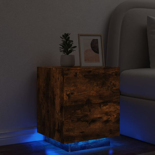 Nachttisch mit LED-Leuchten Räuchereiche Holzwerkstoff - Pazzar.ch