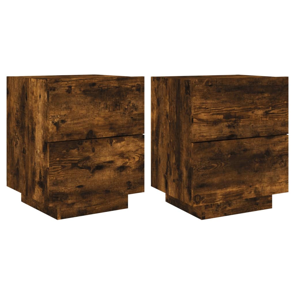 Nachttische mit LED-Leuchten 2 Stk. Räuchereiche Holzwerkstoff - Pazzar.ch