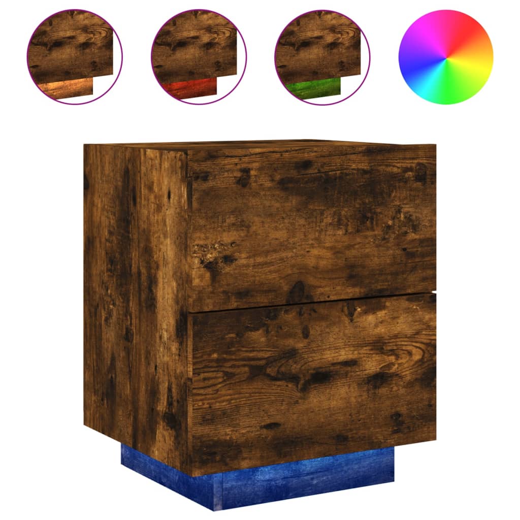 Nachttische mit LED-Leuchten 2 Stk. Räuchereiche Holzwerkstoff - Pazzar.ch