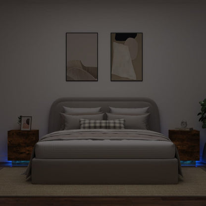 Nachttische mit LED-Leuchten 2 Stk. Räuchereiche Holzwerkstoff - Pazzar.ch