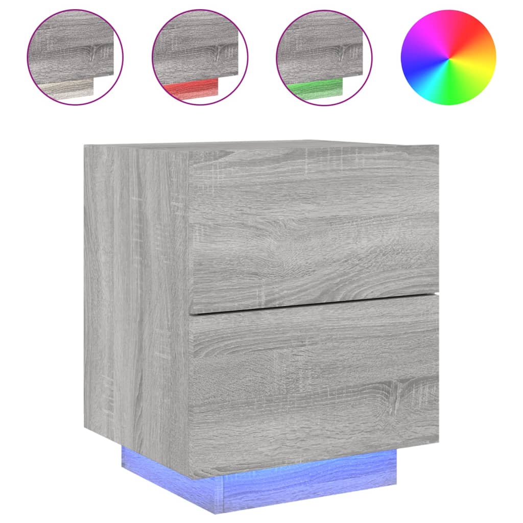 Nachttische mit LED-Leuchten 2 Stk. Grau Sonoma Holzwerkstoff - Pazzar.ch