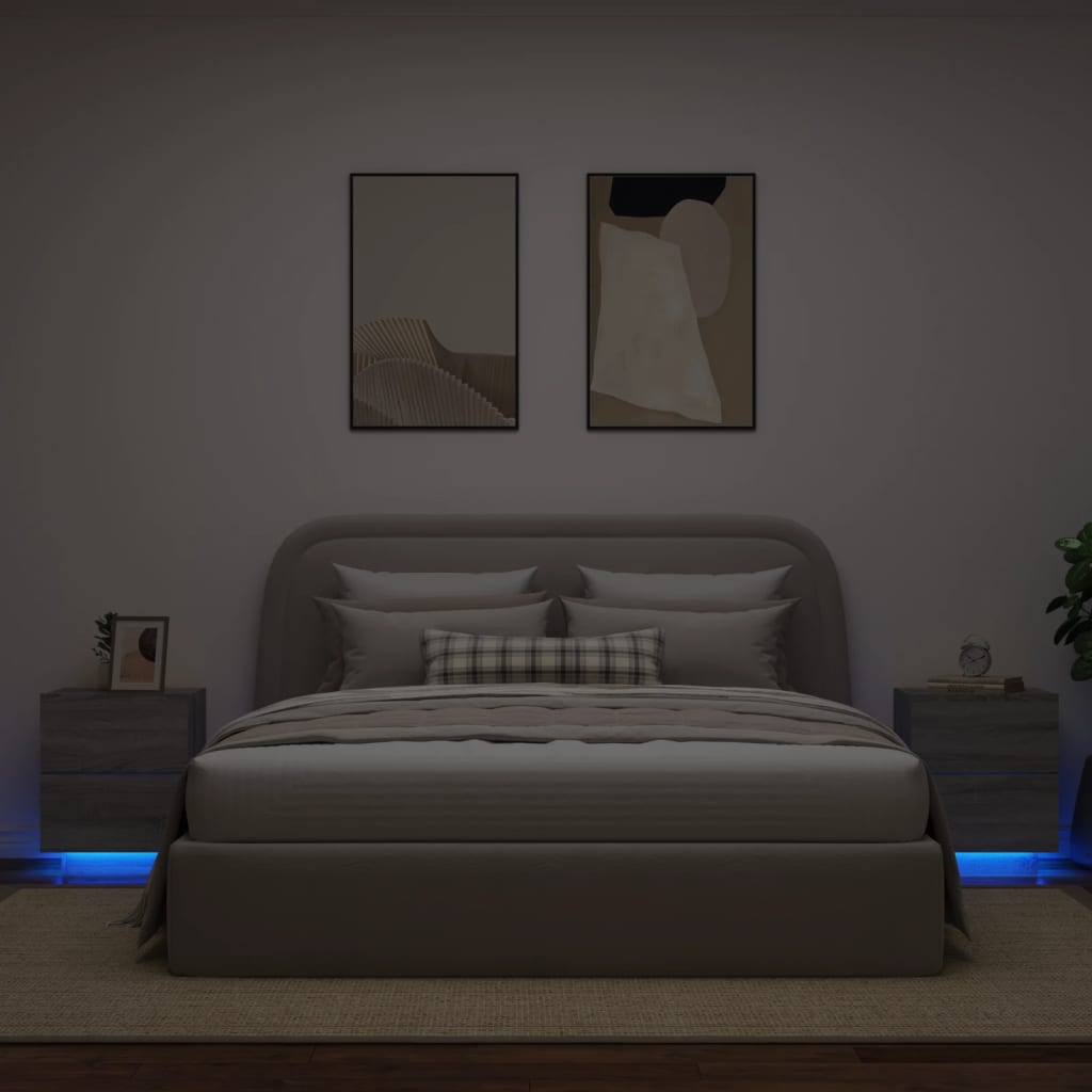 Nachttische mit LED-Leuchten 2 Stk. Grau Sonoma Holzwerkstoff - Pazzar.ch