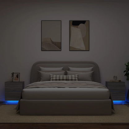 Nachttische mit LED-Leuchten 2 Stk. Grau Sonoma Holzwerkstoff - Pazzar.ch