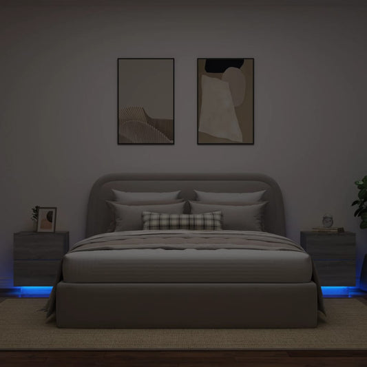 Nachttische mit LED-Leuchten 2 Stk. Grau Sonoma Holzwerkstoff - Pazzar.ch