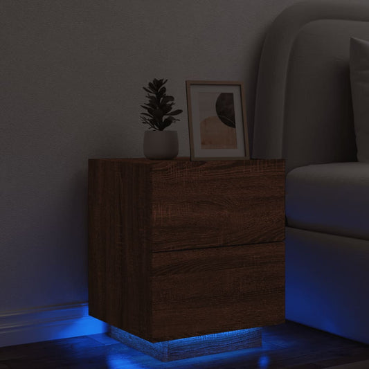 Nachttisch mit LED-Leuchten Braun Eichen-Optik Holzwerkstoff - Pazzar.ch