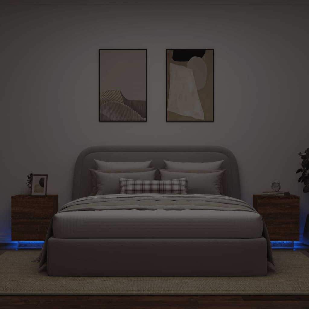 Nachttische mit LED-Leuchten 2 Stk. Braun Eiche Holzwerkstoff - Pazzar.ch