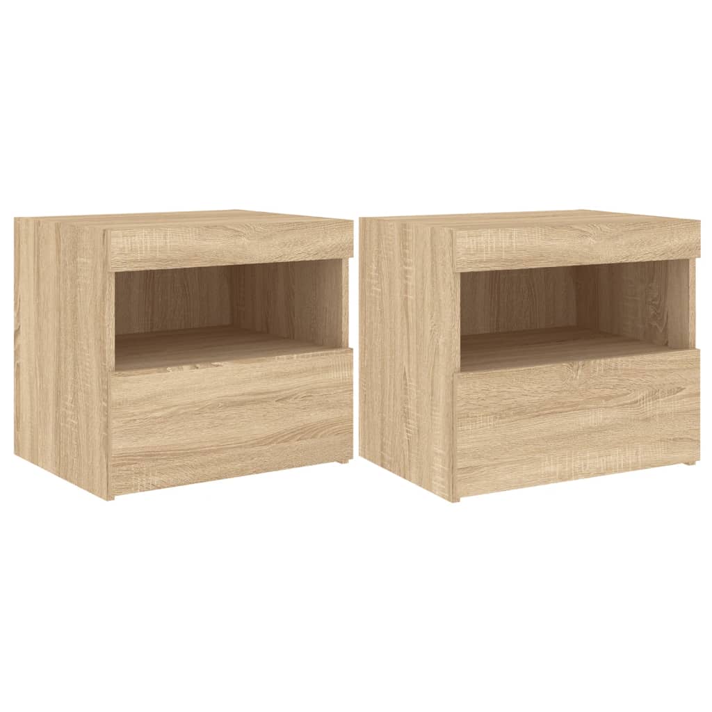 Nachttische mit LED-Leuchten 2 Stk. Sonoma Eiche 50x40x45 cm - Pazzar.ch