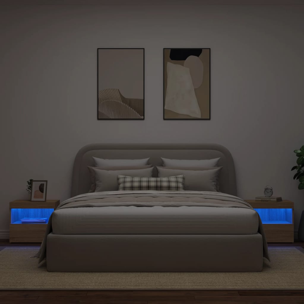 Nachttische mit LED-Leuchten 2 Stk. Sonoma Eiche 50x40x45 cm - Pazzar.ch