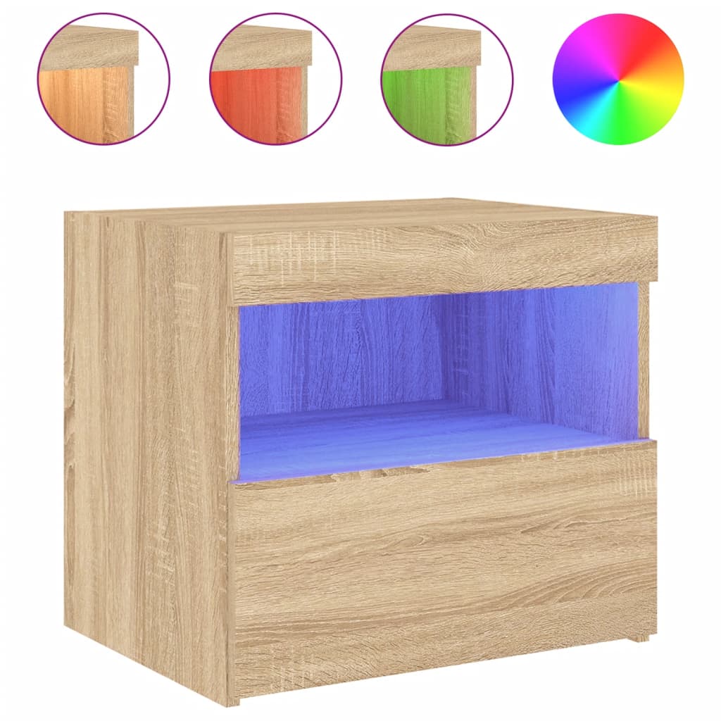 Nachttische mit LED-Leuchten 2 Stk. Sonoma Eiche 50x40x45 cm - Pazzar.ch