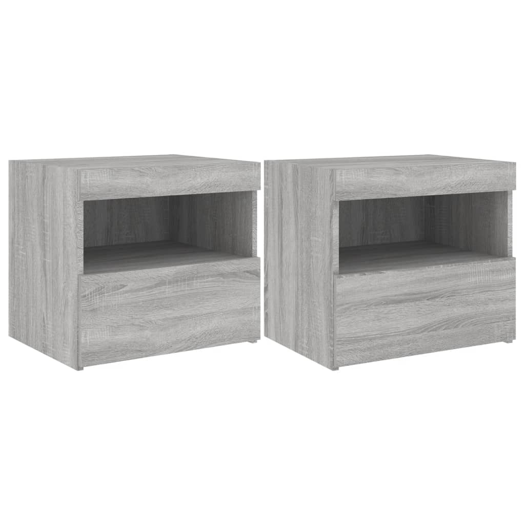 Nachttische mit LED-Leuchten 2 Stk. Grau Sonoma 50x40x45 cm - Pazzar.ch