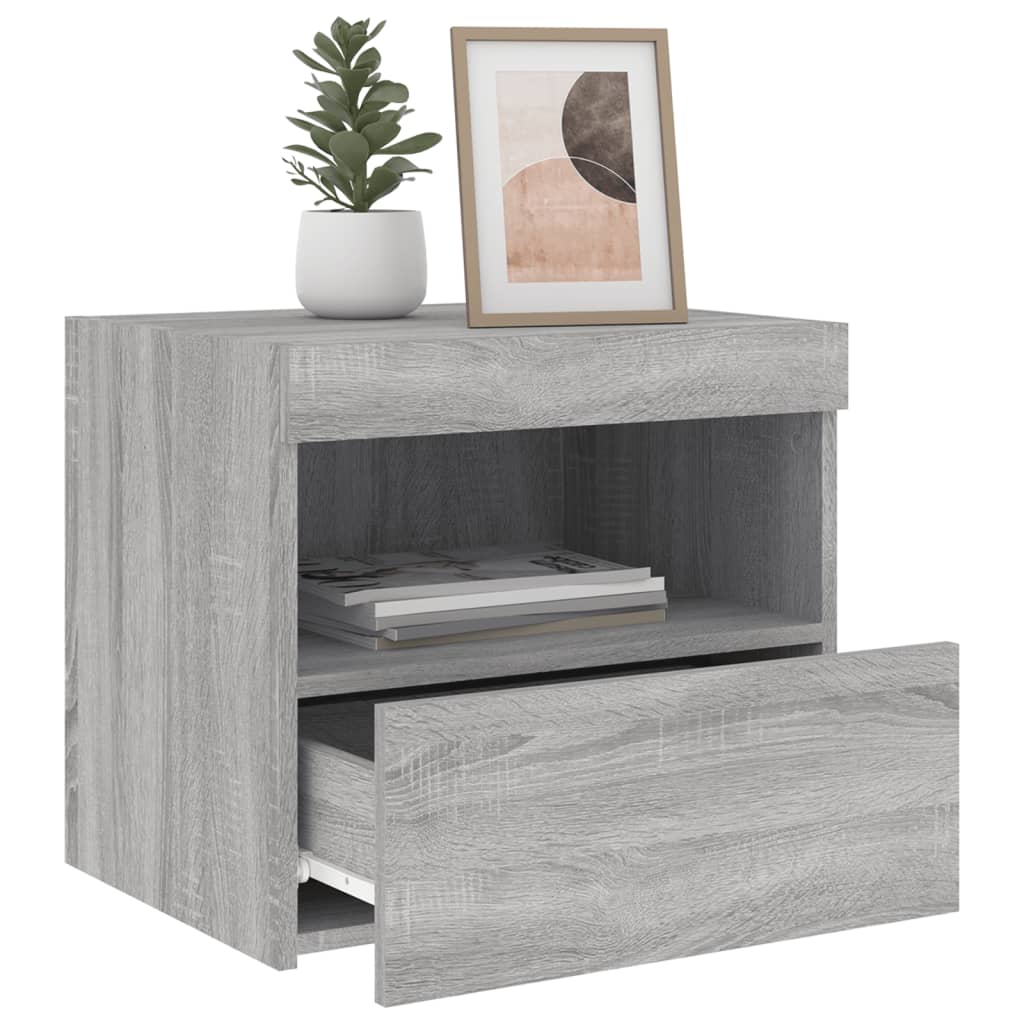 Nachttische mit LED-Leuchten 2 Stk. Grau Sonoma 50x40x45 cm - Pazzar.ch