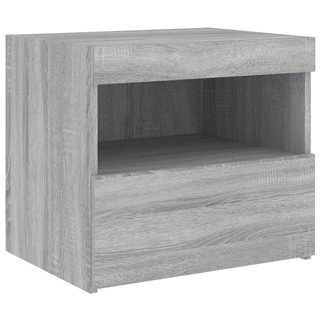 Nachttische mit LED-Leuchten 2 Stk. Grau Sonoma 50x40x45 cm - Pazzar.ch