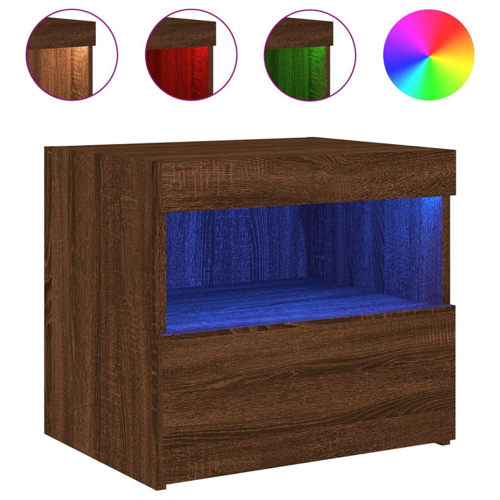 Nachttische mit LED-Leuchten 2 Stk. Braun Eiche 50x40x45 cm - Pazzar.ch