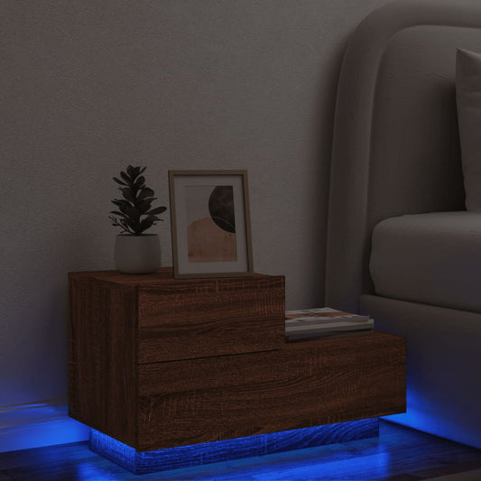 Nachttisch mit LED-Leuchten Braun Eichen-Optik 70x36x40,5 cm - Pazzar.ch