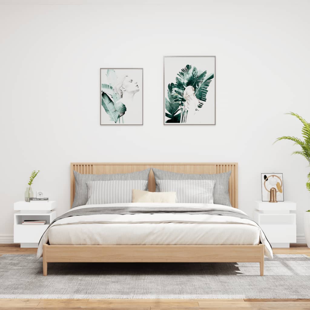 Nachttische mit LED-Leuchten 2 Stk. Weiß 40x39x48,5 cm - Pazzar.ch