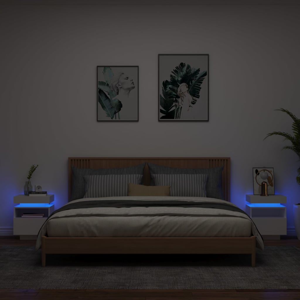 Nachttische mit LED-Leuchten 2 Stk. Weiß 40x39x48,5 cm - Pazzar.ch