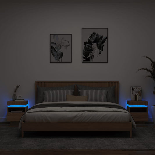 Nachttische mit LED-Leuchten 2 Stk. Sonoma Eiche 40x39x48,5 cm - Pazzar.ch