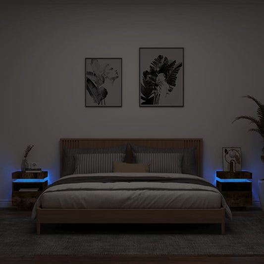 Nachttische mit LED-Leuchten 2 Stk. Räuchereiche 40x39x48,5 cm - Pazzar.ch