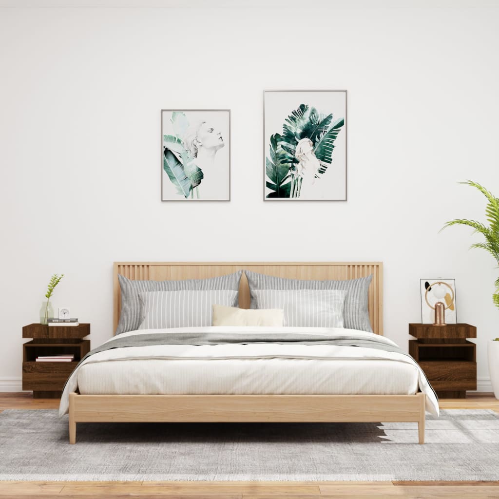 Nachttische mit LED-Leuchten 2 Stk. Braun Eiche 40x39x48,5 cm - Pazzar.ch