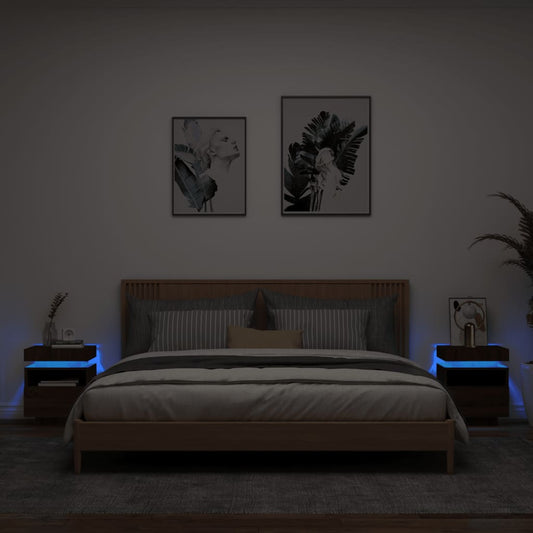 Nachttische mit LED-Leuchten 2 Stk. Braun Eiche 40x39x48,5 cm - Pazzar.ch