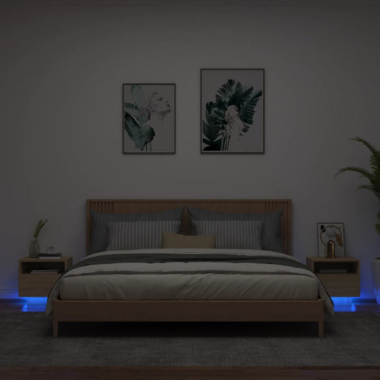 Nachttische mit LED-Leuchten 2 Stk. Sonoma Eiche 40x39x37 cm - Pazzar.ch