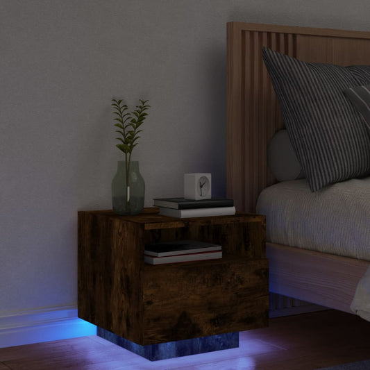Nachttisch mit LED-Leuchten Räuchereiche 40x39x37 cm - Pazzar.ch