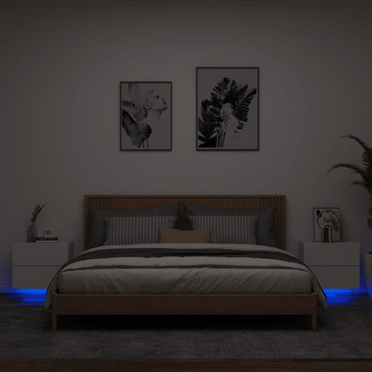 Wand-Nachttische mit LED-Leuchten 2 Stk. Weiß - Pazzar.ch