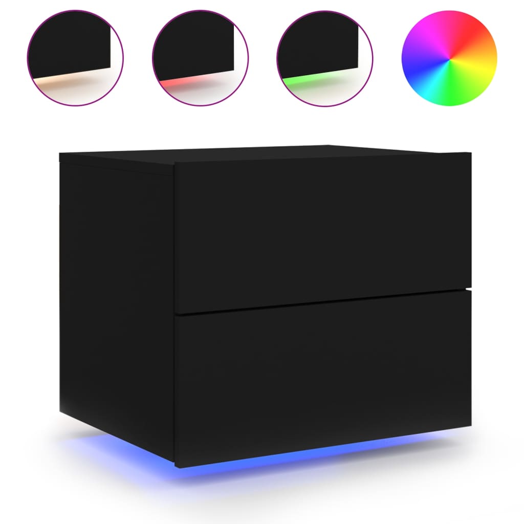 Wand-Nachttische mit LED-Leuchten 2 Stk. Schwarz - Pazzar.ch