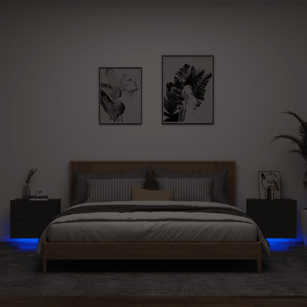 Wand-Nachttische mit LED-Leuchten 2 Stk. Schwarz - Pazzar.ch