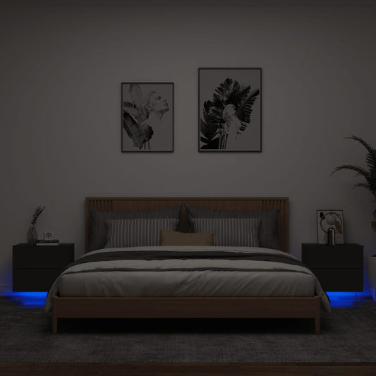 Wand-Nachttische mit LED-Leuchten 2 Stk. Schwarz - Pazzar.ch