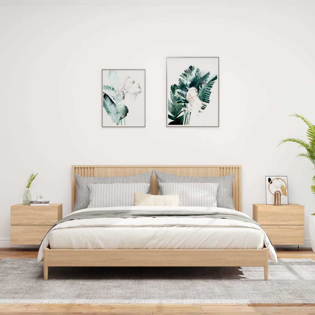 Wand-Nachttische mit LED-Leuchten 2 Stk. Sonoma-Eiche - Pazzar.ch