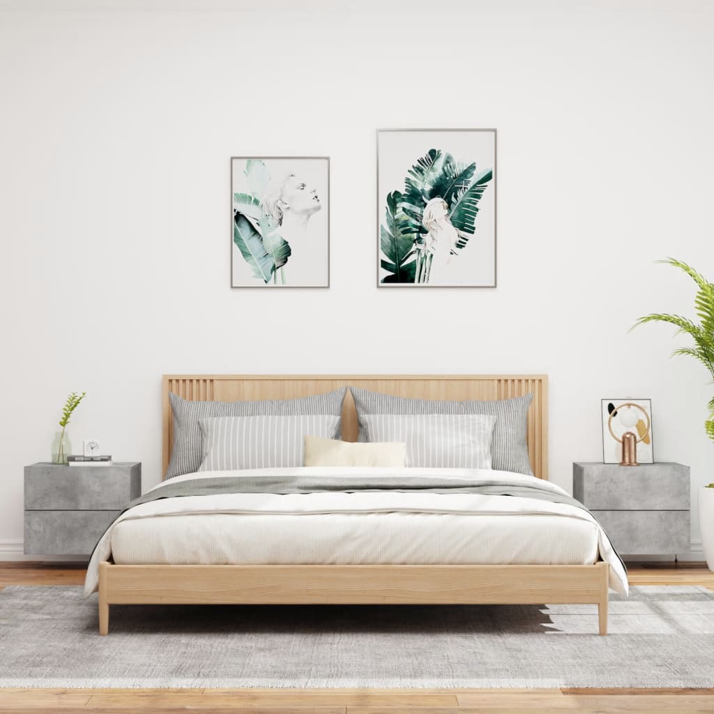 Wand-Nachttische mit LED-Leuchten 2 Stk. Betongrau - Pazzar.ch