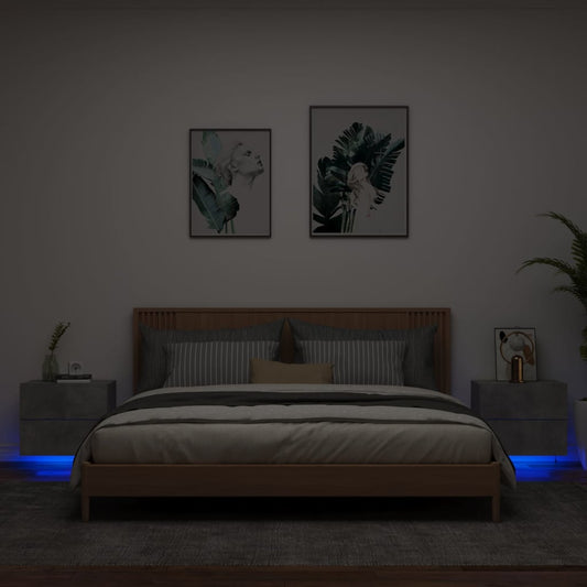 Wand-Nachttische mit LED-Leuchten 2 Stk. Betongrau - Pazzar.ch