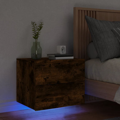 Wand-Nachttisch mit LED-Leuchten Räuchereiche - Pazzar.ch