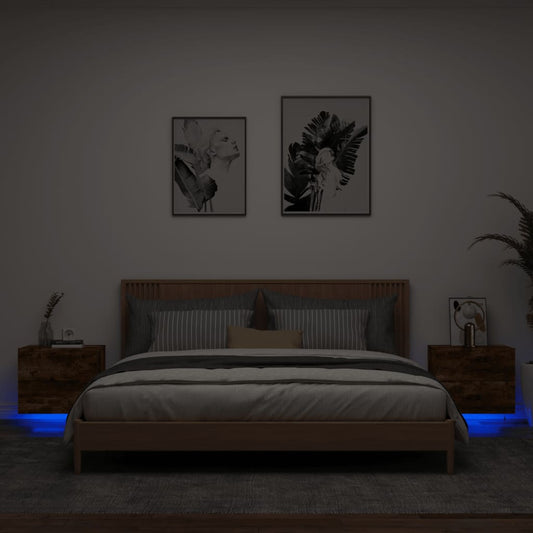 Wand-Nachttische mit LED-Leuchten 2 Stk. Räuchereiche - Pazzar.ch