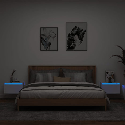 Wand-Nachttische mit LED-Leuchten 2 Stk. Weiß - Pazzar.ch