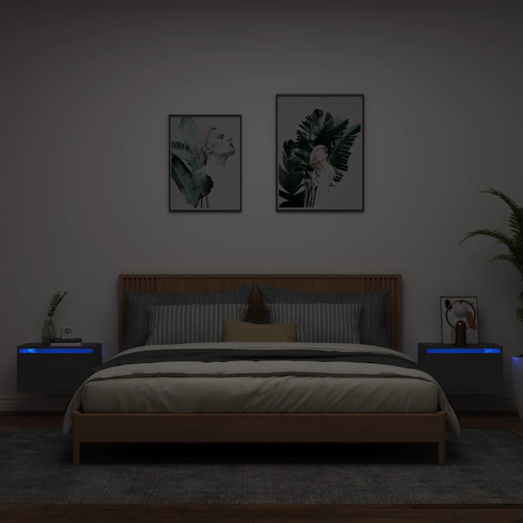 Wand-Nachttische mit LED-Leuchten 2 Stk. Schwarz - Pazzar.ch